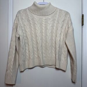 Olive + Oak Cream Cable Knit Turtleneck Sweater Cropped Size L